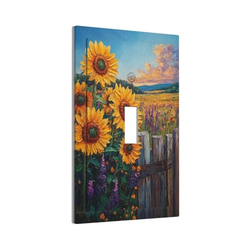 LuHuoLu Decorative Light Switch Cover Plate Rustic Wilderness Sunflower Lavender Muzha Oil Painting 1 Gang Wall Plate Oversized Single Toggle Wall Cover Plate Switchplate Faceplate by Luhuolu - Image 2