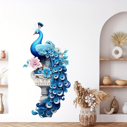 Vinilo Decorativo 3D Pavo Real Azul Elegante miniatura 3