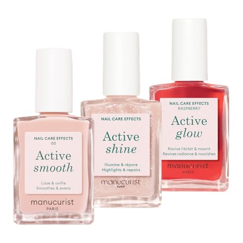 Set Smalto Unghie Manucurist Active Icons Trio - Smalti Active Smooth 00, Shine, Raspberry - Trattamento illuminante e cura - Smalto Rinforzante Unghie - Cofanetto Regalo Donna
