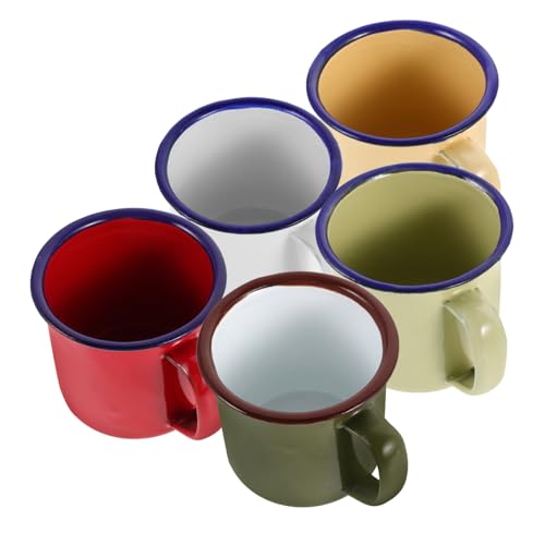 Cabilock Vintage Enamel Mug Set of 5 Multi-Color 3.34X2.75X2.36In Enamel Cups for Coffee Tea and Hot Pot Ideal for Camping Picnics Family Gatherings with Comfortable Grip and Easy to Clean
