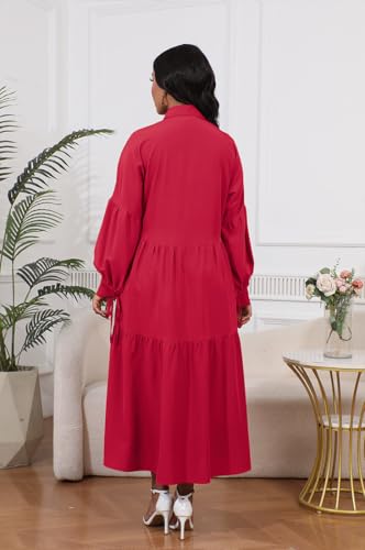 Image of Women's Long Sleeve Maxi Shirt Dress Elegant Button Down Loose Swing Party Dress