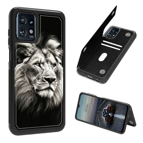 Lion Wallet Case for Moto Edge Plus 2023/Moto Edge 40 Pro Case PU Leather Stand Kickstand Shockproof Wallet Cover with Card Holder & RFID Protection for Women Men