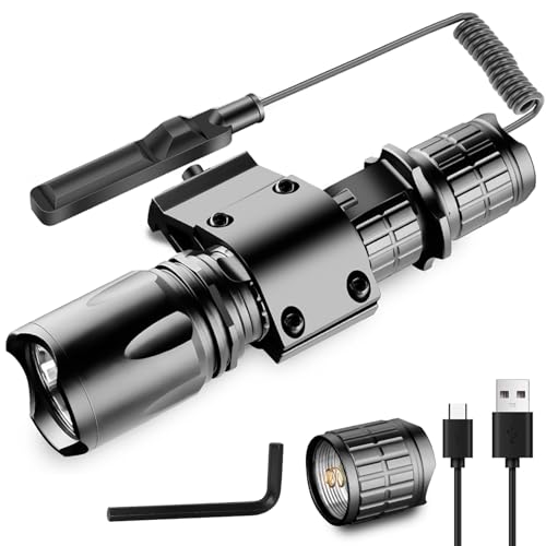 Garberiel 2 in 1 LED Picatinny Rail Flashlight, Picatinny Flashlights with Mounted and Pressure Switch 6000 Lumens, 5 Modes Super Bright Flashlight USB Rechargeable Waterproof Torch Rail Light