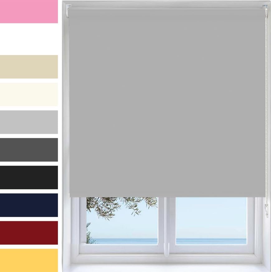 Roller Blinds - Light Grey 60 Width 165 cm Drop, Thermal Blackout...