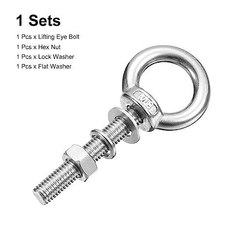 Image of uxcell Lifting Eye Bolt, 1 Set M8x50mm Eye Bolt with Nut Washer 304 Stainless Steel Shoulder Lifting Ring Eye Bolt for Hanging Item