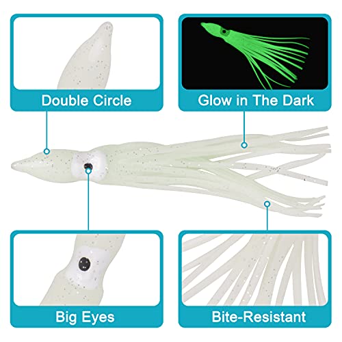 Orootl Squid Skirts Saltwater Octopus Lures Soft Plastic Octopus Squid Skirt Glow Lures Trolling Octopus Skirts Fishing Tackle For Sea Bass Salmon Trout Tuna 2.8 3.6 4.3 Inch #TOP2
