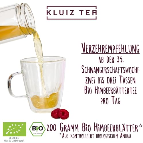 Himbeerblättertee Bio 200 Gramm - Himbeerblättertee Schwangerschaft zur Geburtsvorbereitung I 100% natürlich aus Biologischem Anbau by KLUIZ TEA