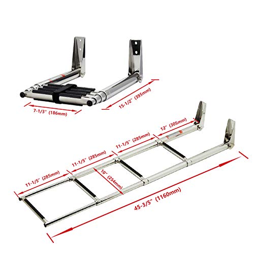 Manifish 4 Step Boat Ladder Stainless Steel Telescoping Boat Ladder Swimming Boarding Ladder Swim Step Silver & Black