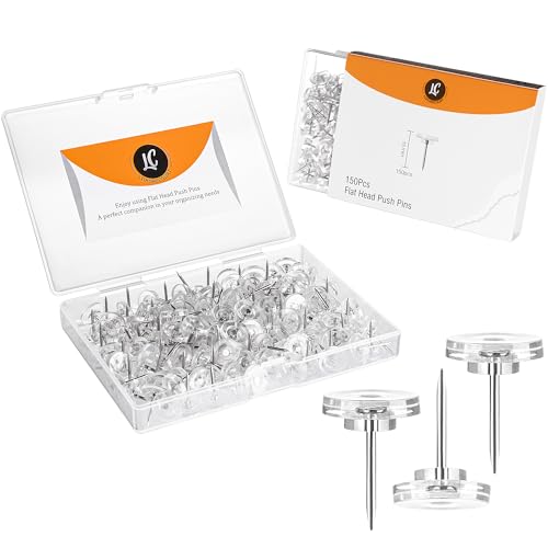150 Pack Clear Push Pins Flat Head Thumb Tacks in Reusable Box.