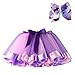 Bingoshine Layered Ballet Tulle Rainbow Tutu Skirt Little Girls Dress up Colorful Hair Bows (Purple Rainbow, L,4-8 Age)