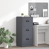 Ordellia Armadietto portadocumenti antracite in acciaio laminato a freddo, 45,5 x 42 x 106,5 cm, 3 cassetti, 3 ripiani estraibili, 3 serrature a camma, antiruggine, per ufficio e studio