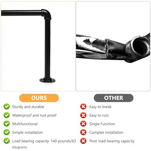 Kleiderstange Wandmontage Schwarz, 88cm Kleiderständer Wandmontage Industrial, Platzsparenders Garderobenstange für Deckenmontage Flure Wohnzimmer Schlafzimmer, mit 2 Kleiderbügel