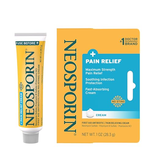 Image of Neosporin + Maximum-Strength Pain Relief Dual Action Cream, First Aid Topical Antibiotic & Analgesic Cream for Wound Care of Minor Cuts, Scrapes & Burns, Polymyxin B & Pramoxine HCl, 1 oz