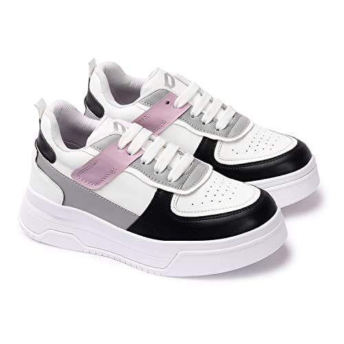 TRASE Revel-IV Comfortable Stylish Sports Running Shoes for Women & Girls | Black-Grey, 4 UK