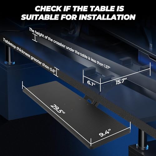 Ergonomic Keyboard Tray Under Desk，Large Size Keypad Tray Holder， 360° Adjustable Slide Out Keyboard Tray Under Desk with Mouse Pad & Wrist Rest， Suitable for Office/Game/Home - Thumbnail 5