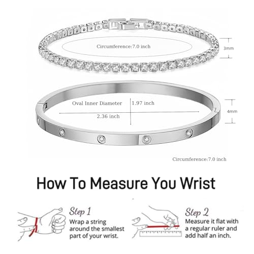 18K Gold Plated Dainty Tennis Bracelets Set 4mm/6mm Love Bangle Bracelets with 3mm/4mm Cubic Zirconia Classic Tennis Bracelet| Gold Bracelets for Women | Size 6.5/7/7.5 Inch3