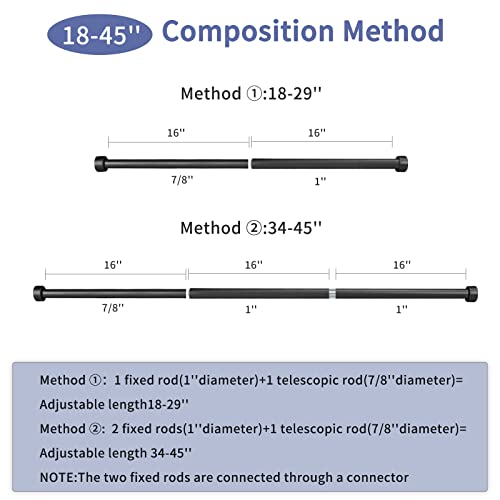 Curtain Rod For Window 18-45’’(1.5-3.75Ft), Ynl Matte Black Long Drapery Rods With 2Pcs Curtain Holdbacks, Adjustable Heavy Duty Curtain Rod With Cap Finials, Matte Black Curtain Rod #TOP4