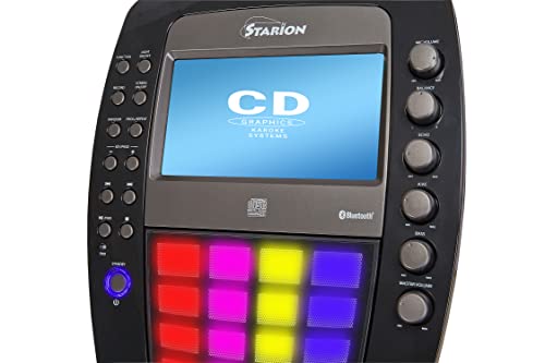 Starion KS877-B CD+G Pedestal Karaoke System l Built in Stereo Speakers & Tablet Holder l 2 USB l Multi-Color Light Effects l 2 Karaoke Microphones