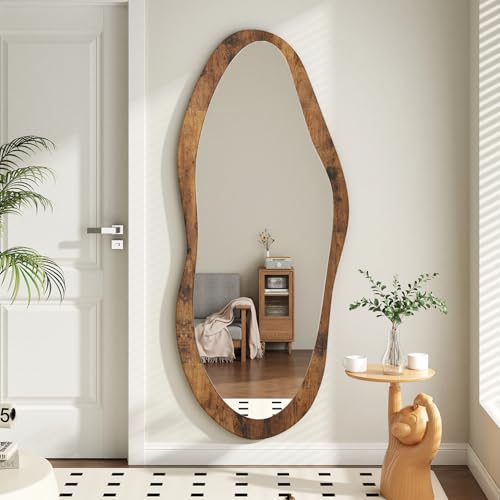 AAZZKANG Large Mirrors Wood Framed Retro Irregular Wall Mirror Full Length