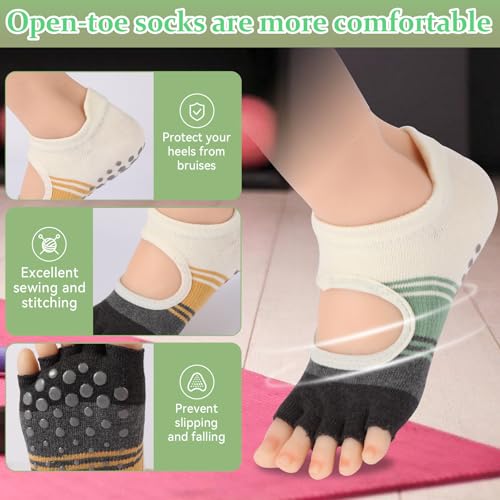 Toeless Pilates Socks with Grips for Women, Yoga Socks Barre Socks Non Slip, Cotton, Gifts For Dancer, Alpha, One Size, 3pair3