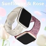 SNBLK 6 Pack Floral Engraved Bands Compatible with Apple Watch Bands for Women & Men, Soft Silicone Cute Flower Pattern Sport Strap for iWatch Series 1-10, Ultra, SE - Image 4