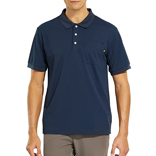 Mier Men's Pocket Polo Shirts Polyester Casual Collared Shirts Short Sleeve For Tennis Golf Sports, Sun Protection,Blue, L #TOP2
