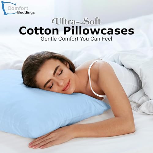 Image of Comfort Beddings 100% Organic Cotton Pack of 2 Travel Pillowcases 12x16 Ice Blue Pillow Cases with Envelope Closure, Crisp Percale Weave, Soft & Cooling Pillow Covers (Size-12x16, Ice Blue)