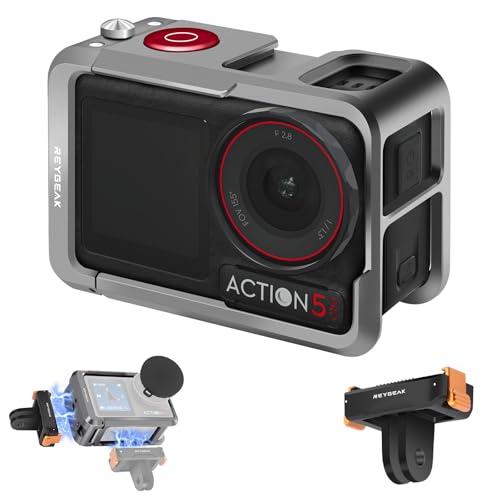 REYGEAK Ultralight Metal Cage for DJI Action 5 Pro/4/3 Aluminum Protective Housing Frame with 1/4 Screw, Cold Shoe, Quick Release Adapter Mount with Dual-Claws for DJI Osmo Action Accessories