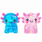 2 Packs Axolotl Squishy Toy, Glitter Fidget Toys Cute Axolotl Stress Relief Squeeze Toy Gifts for Kids Adult, Squishies Toys，bluepink