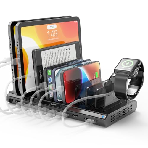 Alxum Estación Carga Rapida 10 Puertos 120W para múltiples Dispositivos, con 60W & 18W USB C PD para laptops, tabletas, teléfonos y más