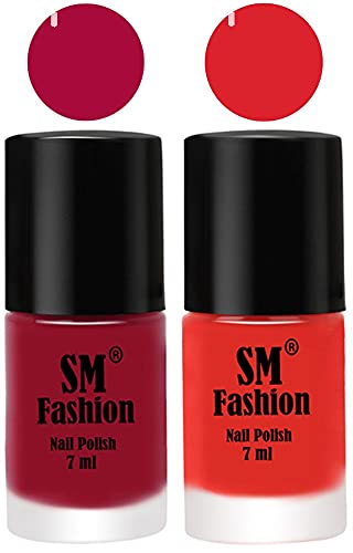Image of Long Lasting Nail Polish | Nail Paint Combo 7 ml Each) - Set of 2 Raspberry-Candy Orange
