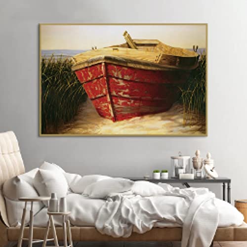 Voilier sur le rivage peinture toile pour sublimer un mur vide