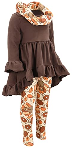 Image of Unique Baby Girls Kids Toddler 3pc Outfit Set Long Sleeve Cotton Blend Tunic Top Leggings and Scarf