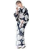 [SOUBIEN] ソウビエン 浴衣 2点 セット (浴衣/兵児帯) レディース フリーサイズ ネイビー系×グレージュ ykt00202-obs10031