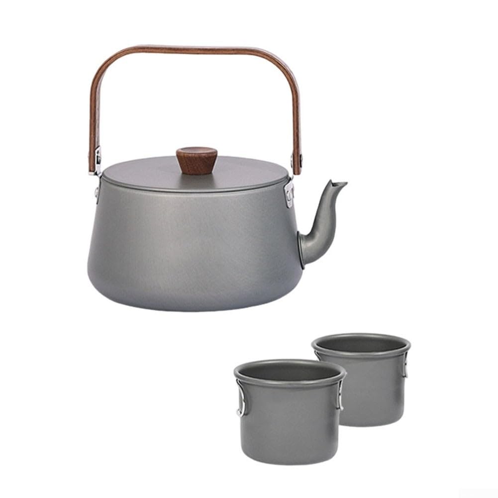 Lot de 3 bouilloires d'eau de camping avec casserole de 1 l et 2 tasses, théière en alliage d'aluminium pour une ébullition rapide, kit de cuisine d'extérieur léger pour la randonnée, le camping et