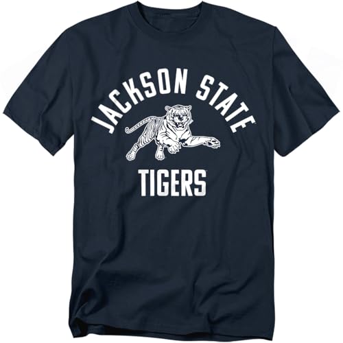 Jackson State University Official One Color JSU Tigers Logo Unisex Adult T-Shirt, Navy, Medium