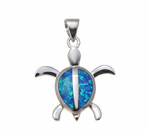 Arthur's Jewelry 925 Sterling silver inlay synthetic opal Hawaiian honu sea turtle pendant 24.60mm