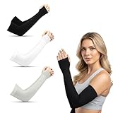 3 Paires Manchette Bras, Manchette Gaming, Manchon Bras Homme & Femme Anti UV Protection, Manchon Velo, Manche Avec Trou pour Le Pouce, Soleil Manches Tatouage pour Volley-ball Cyclisme Basketball