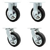 6" Pneumatic Caster Set of 4-2 Swivel/2 Rigid - Black Rubber Wheel - 1,200 lbs. Capacity - Service C