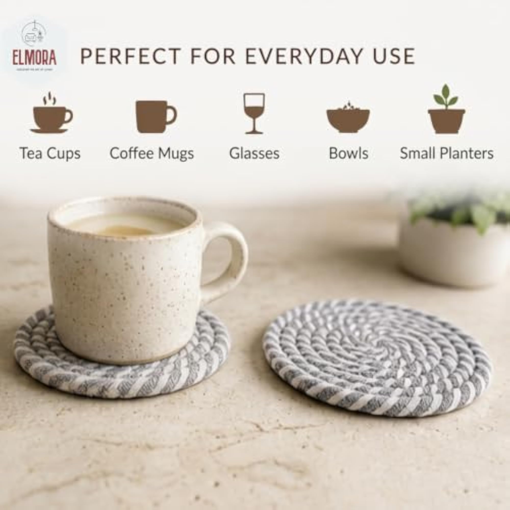 Cotton Rope Coasters, Handmade Absorbent Set for Dining