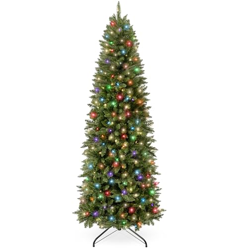 Best Choice Products Prelit Pencil Christmas Tree, 4.5ft Premium Artificial Tree, Realistic Lighted Spruce Holiday Decor w/ 2-in-1 LED Lights, Base
