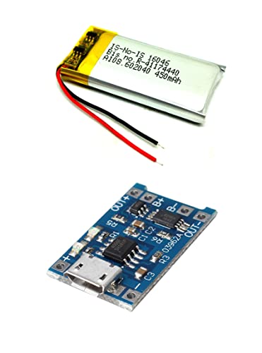 Image of INVENTO 1Pcs 3.7V 450mAh 40x20x6mm Li-ion Lithium-ion Rechargeable Battery with TP4056 Battery Charger Module