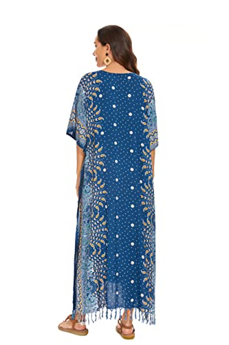 Image of Beautybatik Boho Flora Printed Women Plus Size Kaftan Kimono Loungewear Maxi Long Dress Size XL to 4X