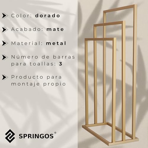 SPRINGOS Toallero de pie de metal, 86 cm de alto, 3 barras - imagen 2