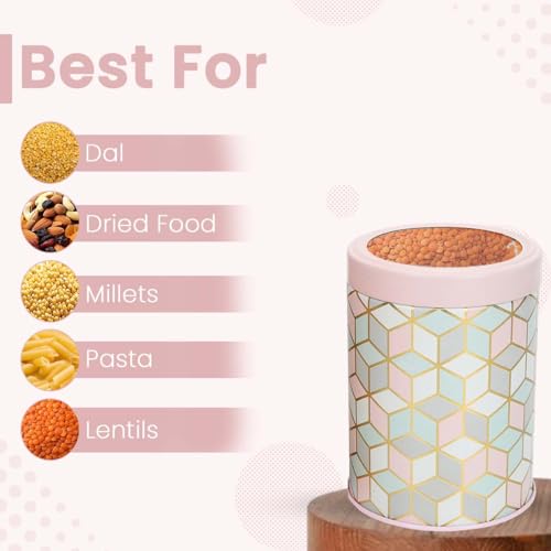 Image of Maroc Collection Airtight Kitchen Container Set| 1100ML- Set of 2| Food Grade Metal Storage Jars for Dals, Millets & Dry Foods| Leakproof, Moist-Proof Large Canisters| Moroccan Pink Pastel