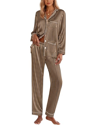 Ekouaer Pajamas for Women Set Silk Satin Long Sleeve Button Down Pajamas
