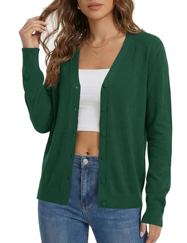 LaGracia Women's Sweaters Cardigan Long Sleeve V Neck Button Up Open Front Business Casual Lightweight Sweater Green XL