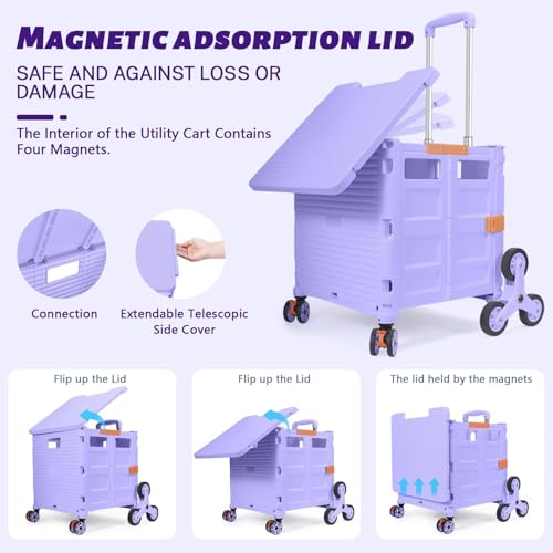 Chariot de courses pliable pour monter les escaliers sans effort violet - 3