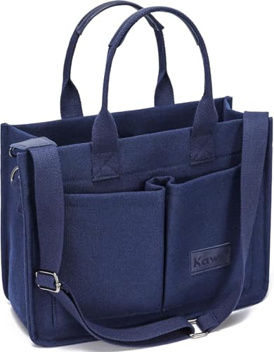Image of Kawn Large Canvas Tote Bag for Women hobo Shoulder Bag with Zipper Multi-Pocket Satchel bag Crossbody Bag with Detachable Strap Everything Everyday Handbags for Office, College and Travel