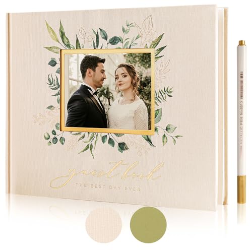 Elegant Linen Polaroid Guest Book for Wedding Reception, Exquisite Thickened Paper for Signing and Adding Photos, Beige -  molekaus